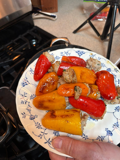 Sausage Stuffed Peppers with Pasta & Sausage Gravy