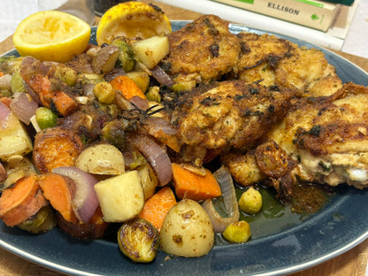 Lemon Breaded Chicken Thighs with Roasted Vegetables
